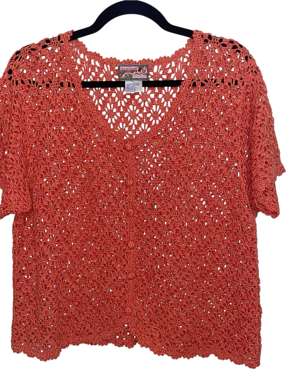 April Cornell Top Womens Large Crochet Open Knit Button Cardigan Cottagecore